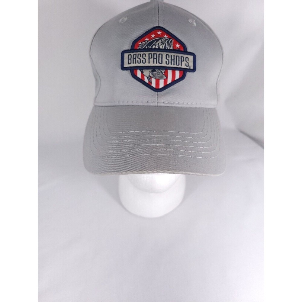 Bass Pro Shops Hat Fishing Hunting Cap Dad hat Snapback Gray stars stripes Logo‎